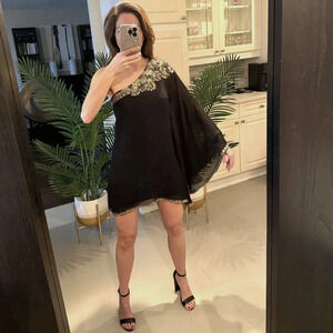 One Sleeve  Beaded Holiday Dress, Carribean Queen, US S